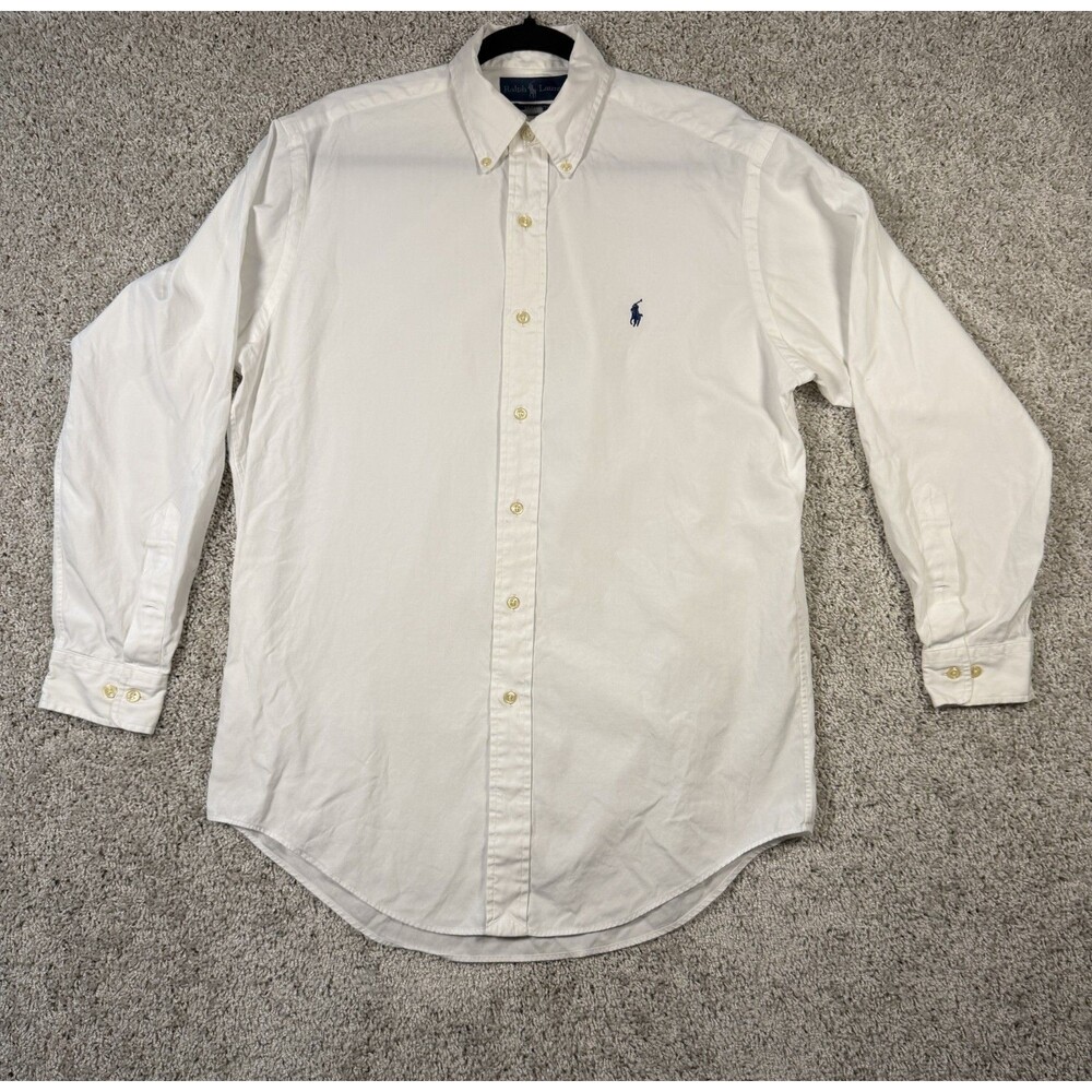 Ralph Lauren Yarmouth Men's SIZE L White Oxford Button Down Shirt Pony Logo VTG